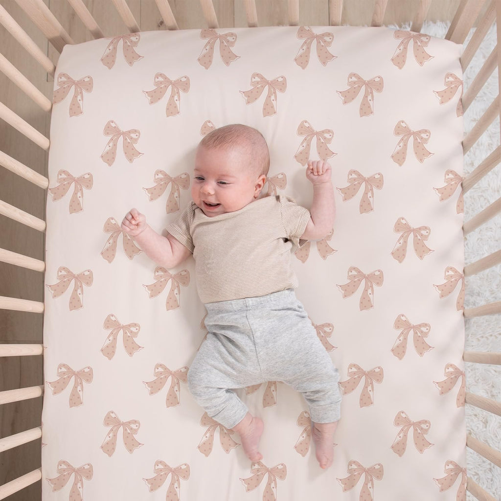 3 Piece Baby Crib Bedding Set for Girls - Cotton Fitted Crib Sheet, Layered Dust Ruffle, Comforter, Newborn, Infant &