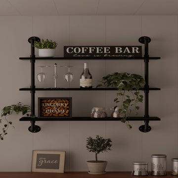 Industrial Pipe Shelf Shelving Bookcase, Wall Mounted Rustic Bookshelf, Floating Bookshelves for Wall, Retro Wood