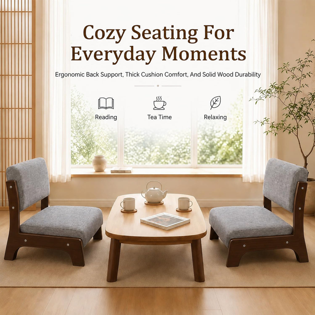 Japanese Floor Chair with Back Support - Modern Tatami Zaisu Style