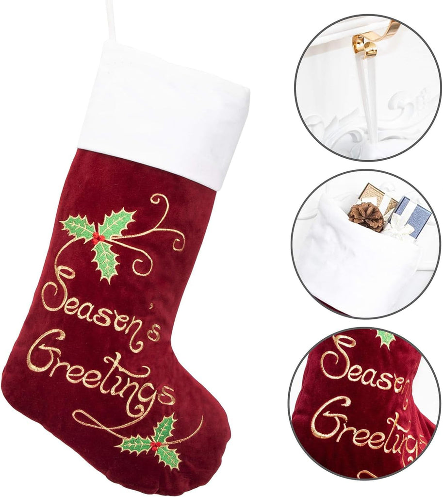 GEX Christmas Stockings 6 Pack for Family 22" Large Embroidered Classic Luxury Velvet Red Green Purple Blue Grey