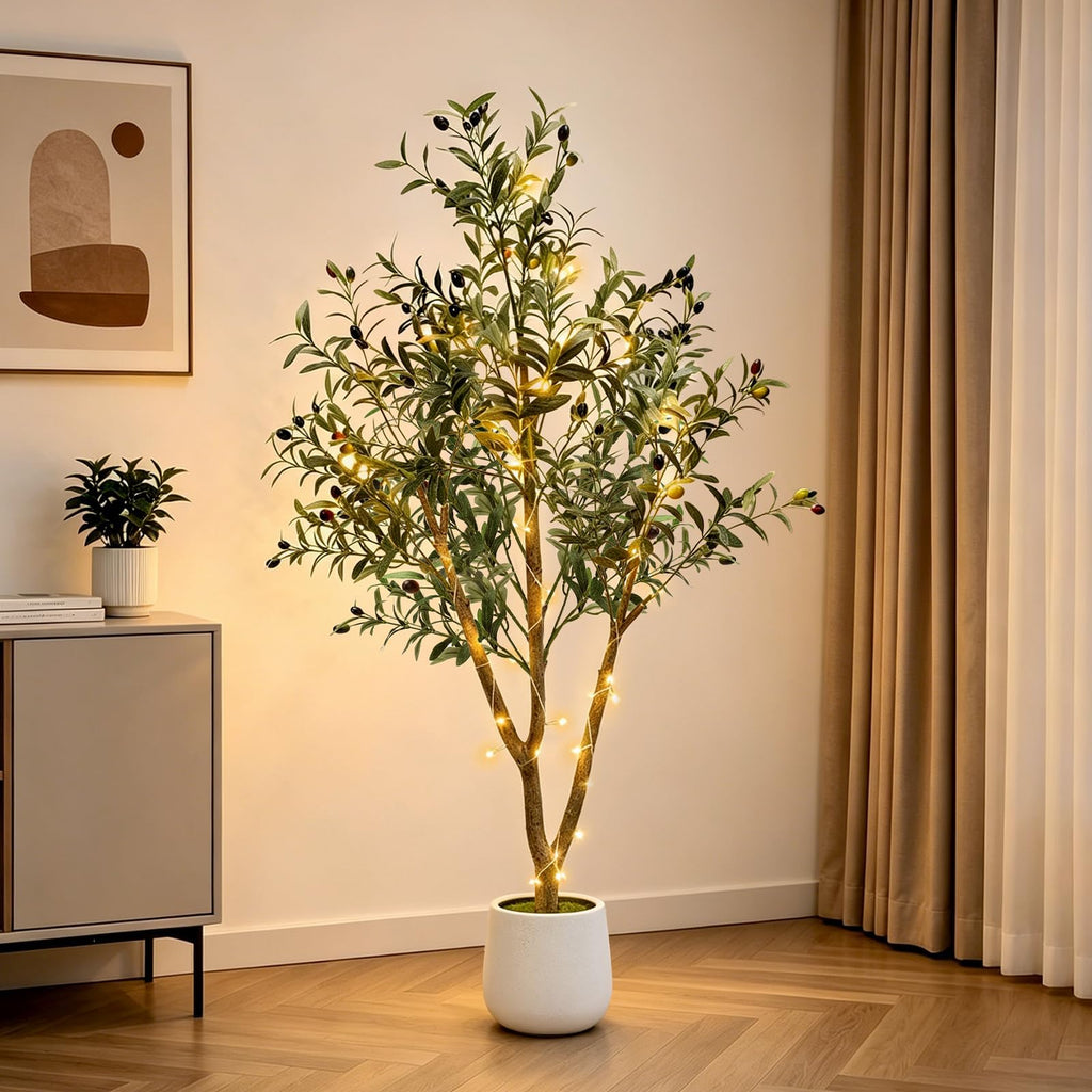 5FT Olive Trees Artificial Indoor with Lights, Realistic Faux Olive Plant