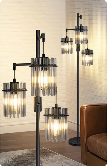 Dimmable Black Crystal Standing Farmhouse Tree Floor Lamp
