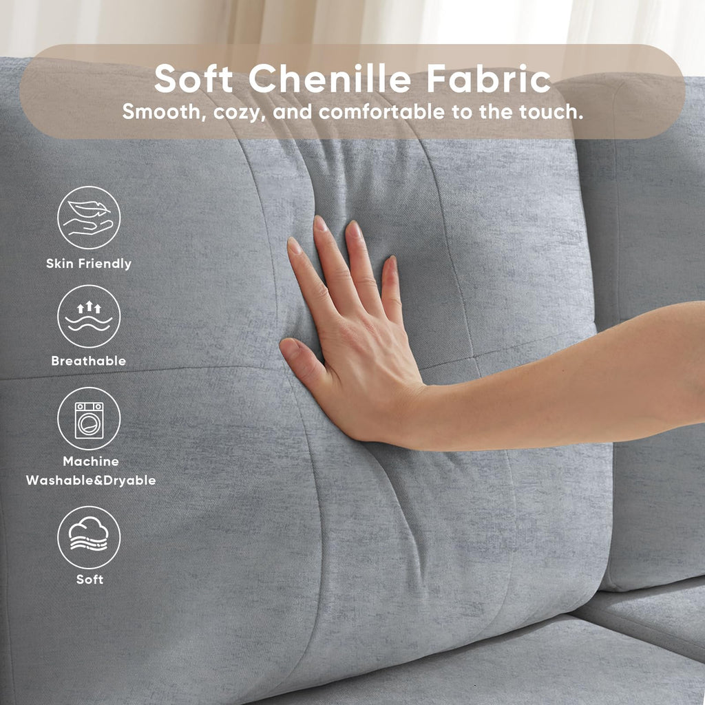85" L Shaped Sectional Sofa Couch, Pull Out Couch Sleeper Sofa Bed, Soft Chenille Deep Seat Sofa, Reversible Chaise