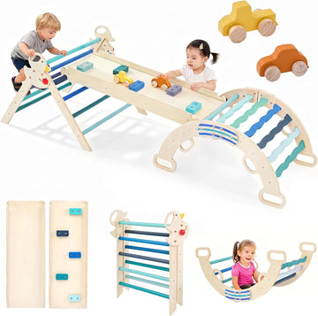 Triangle Set, Toddler Climbing Toys and Play Structure Indoor, in-1 Wooden Montessori Climbing Set with Arch, Ramp