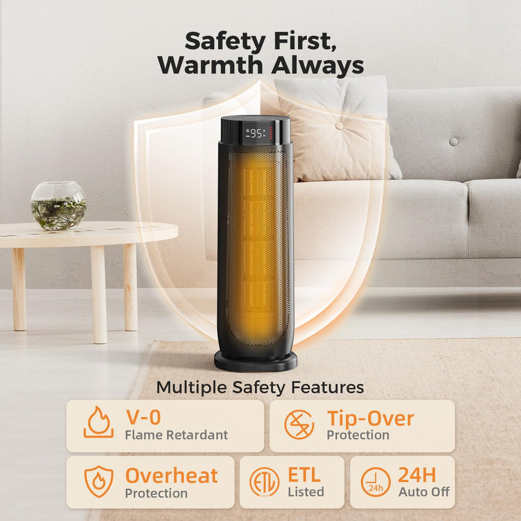 Space Heater, 1500W PTC Ceramic Oscillating Electric Heater,BLACK