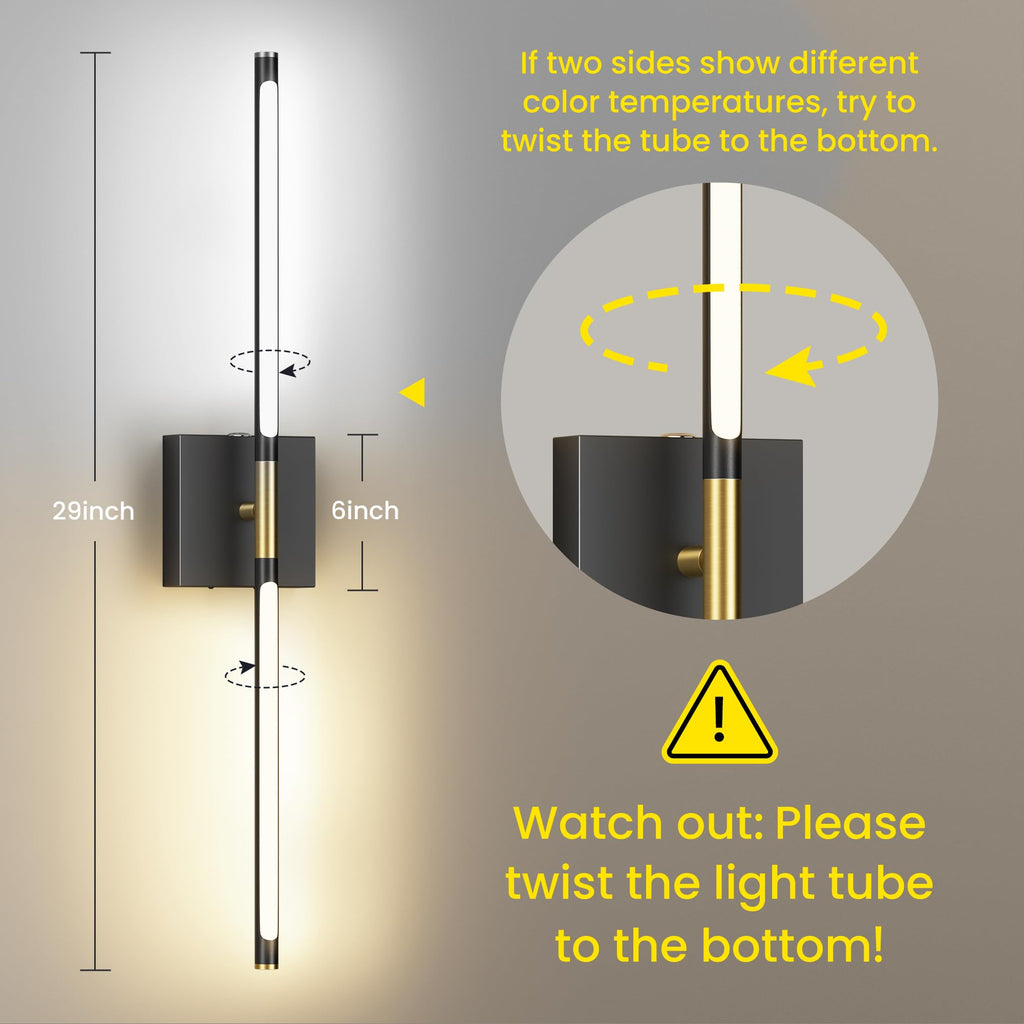 Battery Operated Wall Sconces Set of 2, Black Gold-29Inch
