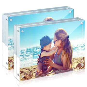Acrylic Frame, 2 Pack 4x6 Acrylic Picture Frames, 20mm Thicker Frameless Clear Frame Double Sided Magnetic Frame