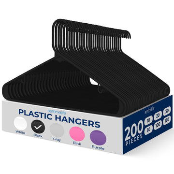 Plastic Hangers 200 pcs, Non-Slip Clothes Hanger Set, Smooth Finish to Protect Fabric, Lightweight, Ultra-Thin