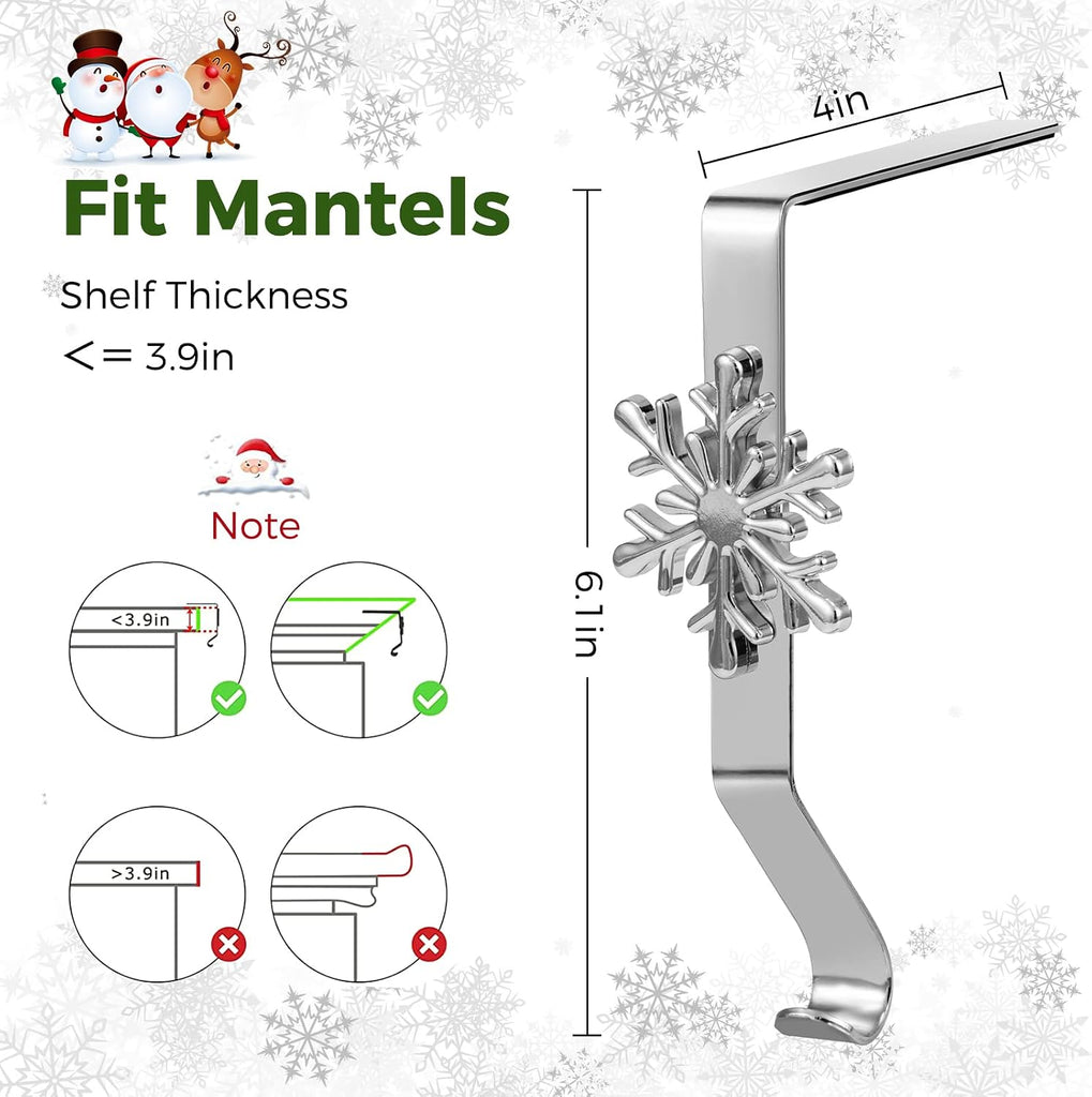 Holders for Mantle, Set of 5 Christmas Stocking Holders for Fireplace, Stocking Hangers for Mantel, Snowflake