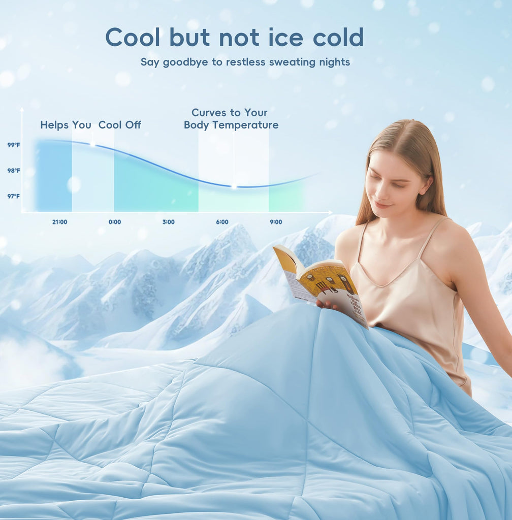 Cooling Comforter Queen Size - Blue Lightweight Summer Cooling Blanket for Hot Sleepers Night Sweats, Double-Sided