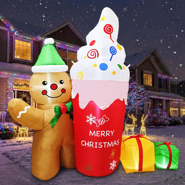 7.5FT Inflatable Christmas Gingerbread Man, Built-in White LEDs Christmas Blow Up Yard Decorations, Xmas Inflatables