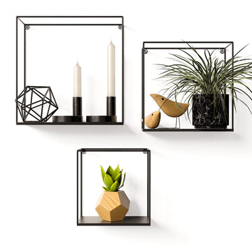 3-Piece Industrial Metal Wall Shelf Set | Black Floating Shelves | Kitchen Decor