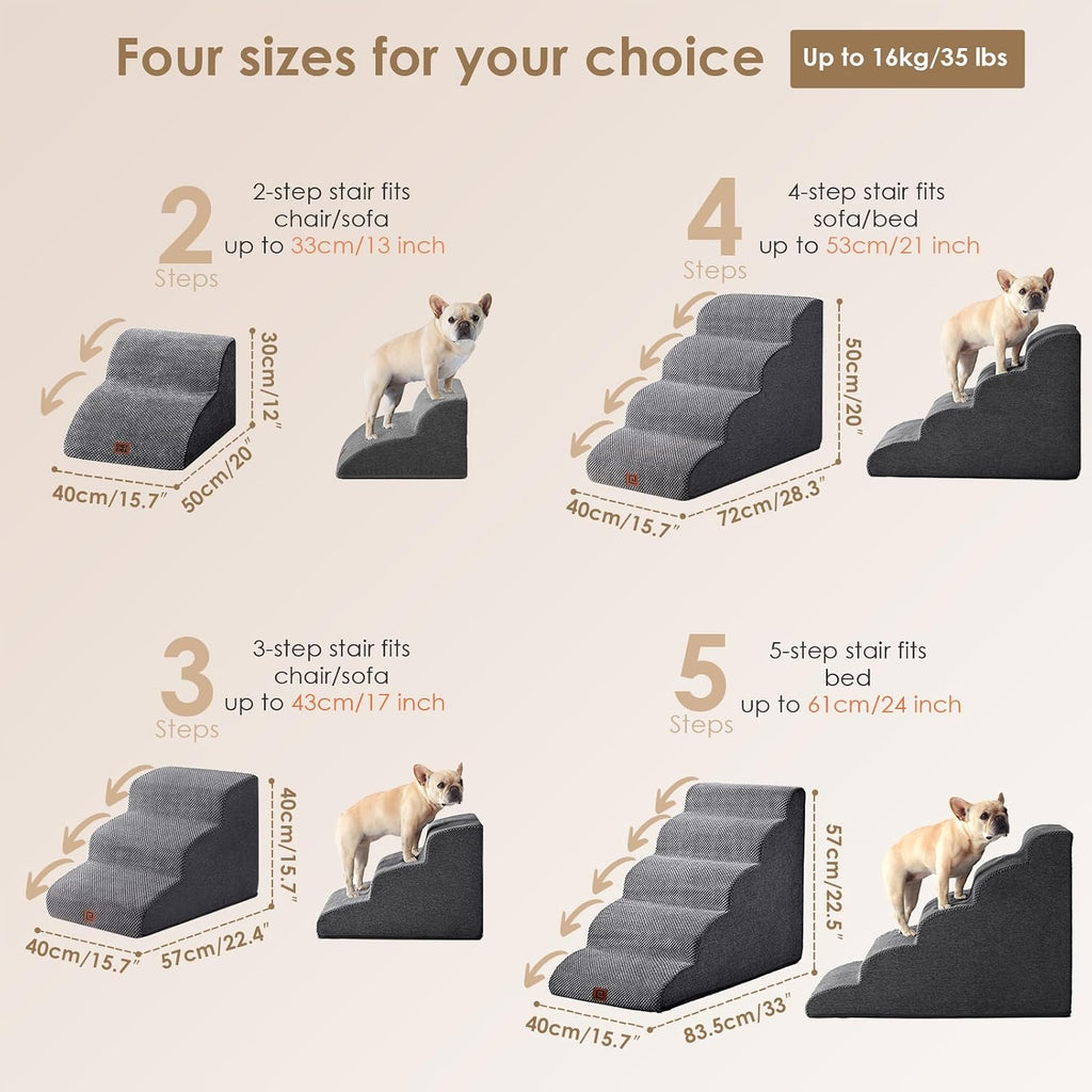 Curved Dog Stairs for High Beds 22.6" H, 5-Step Dog Steps, Grey
