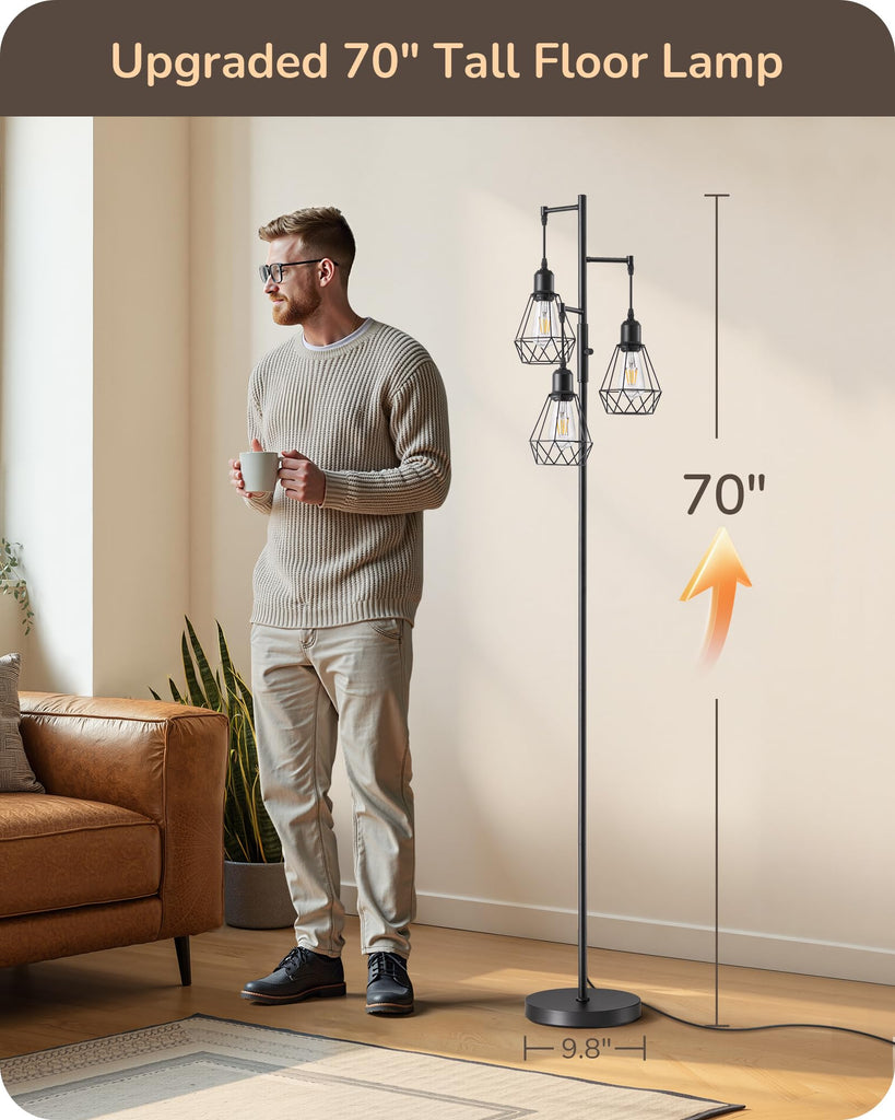70IN Farmhouse Floor Lamps, Black Dimmable