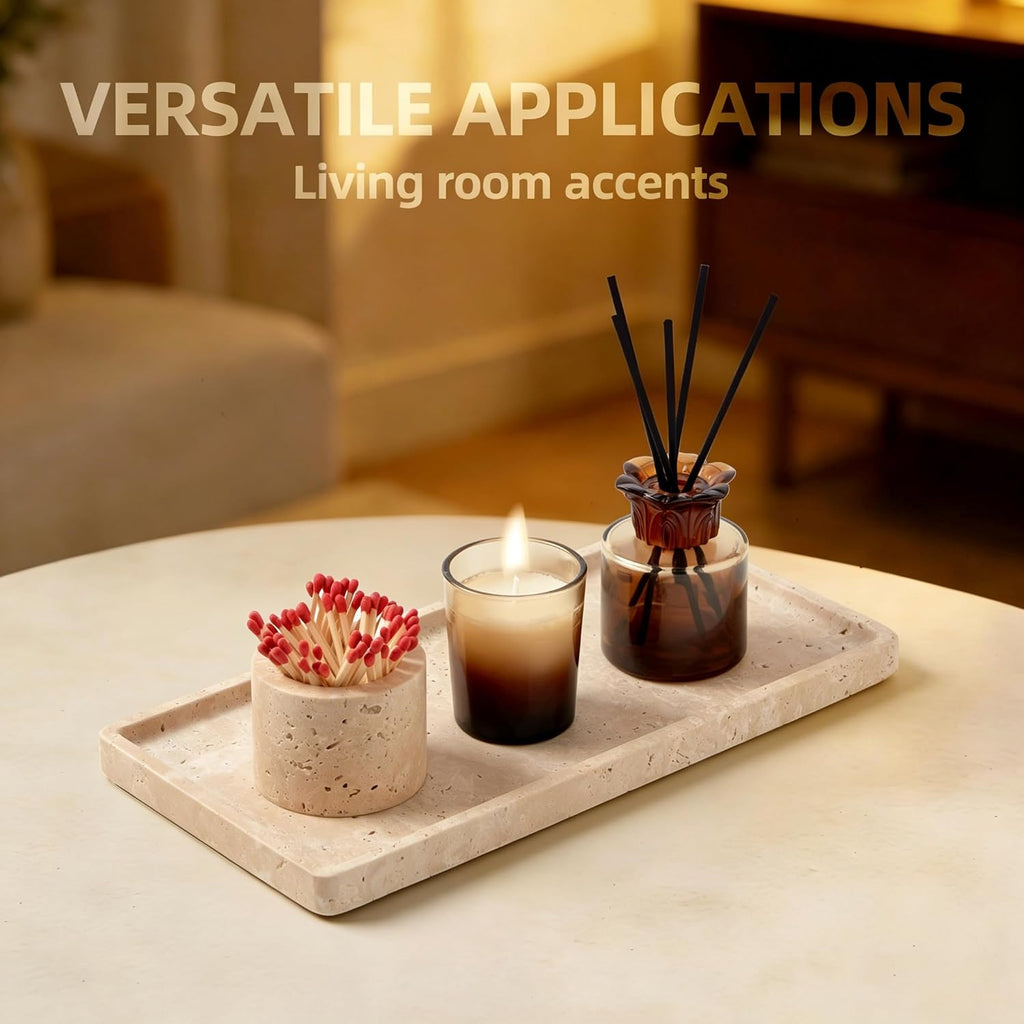 Luxury Natural Travertine Match Holder with Striker, Decorative Matchbox