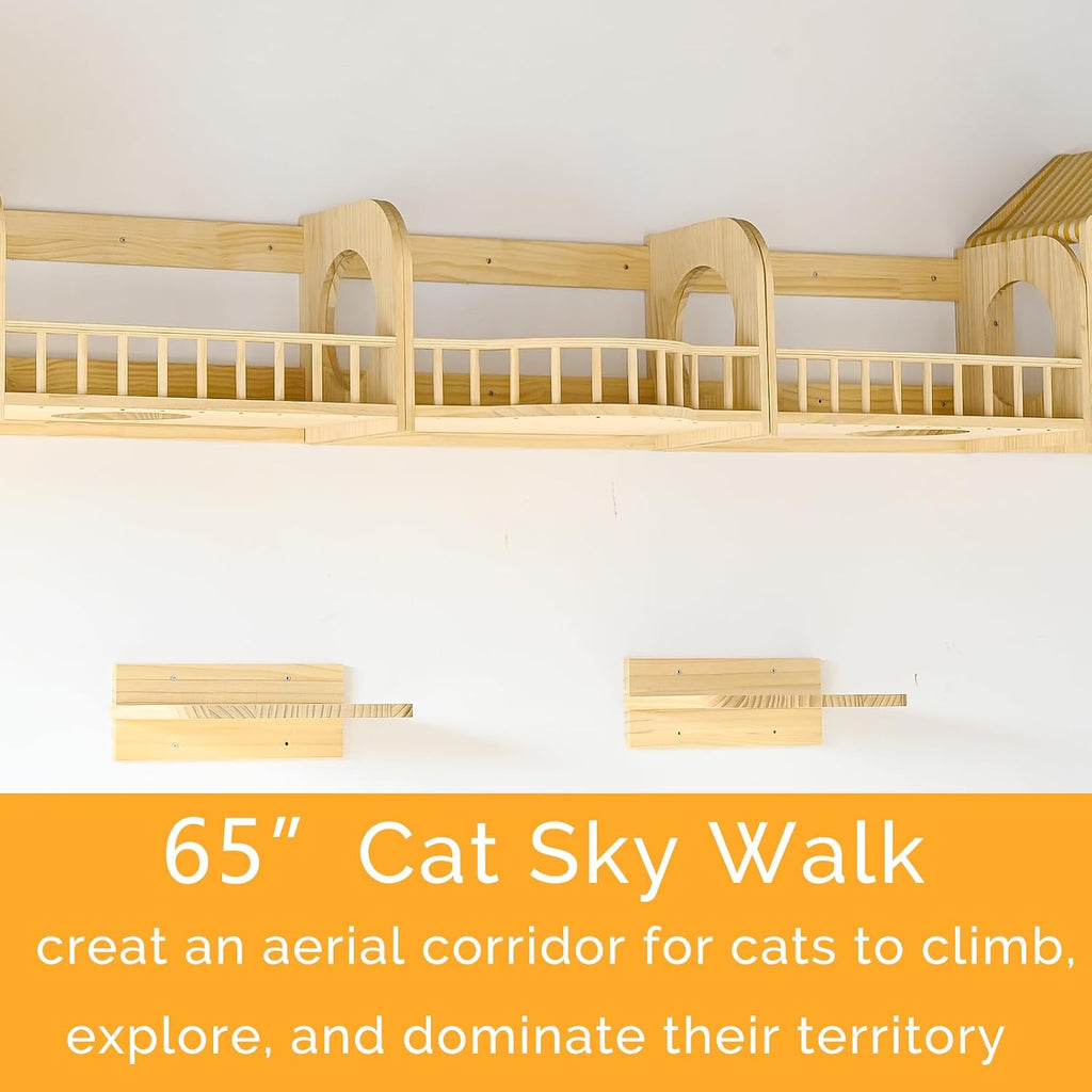 Cat Wall Shelves and Furniture Set with Condos, Perches, Bridge Ladders, Sisal Scratching Posts - Steps and Houses