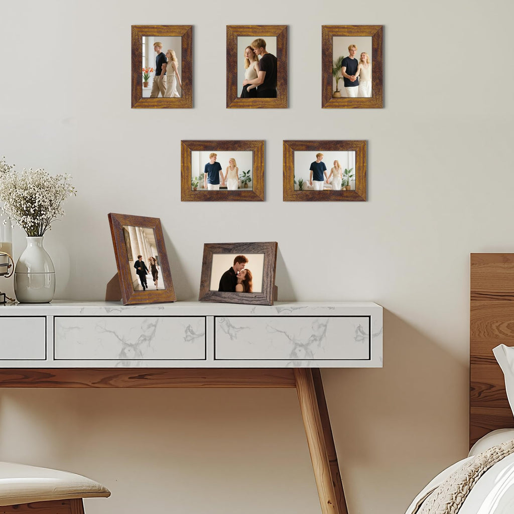 8x10 Picture Frame Rustic Brown Frames Fits 8 by 10 Inch Prints Wall Tabletop Display, 7 Pack
