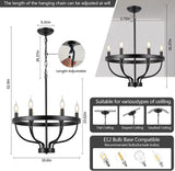 Black Dining Room Light Fixture, 6-Light Black Chandeliers for Dining Room Farmhouse Wagon Wheel Chandeliers, Adjustable Height Round Chandelier for Bedroom Kitchen Living Room Entryway Foyer 19.6in A109-B0DSTTXTF1