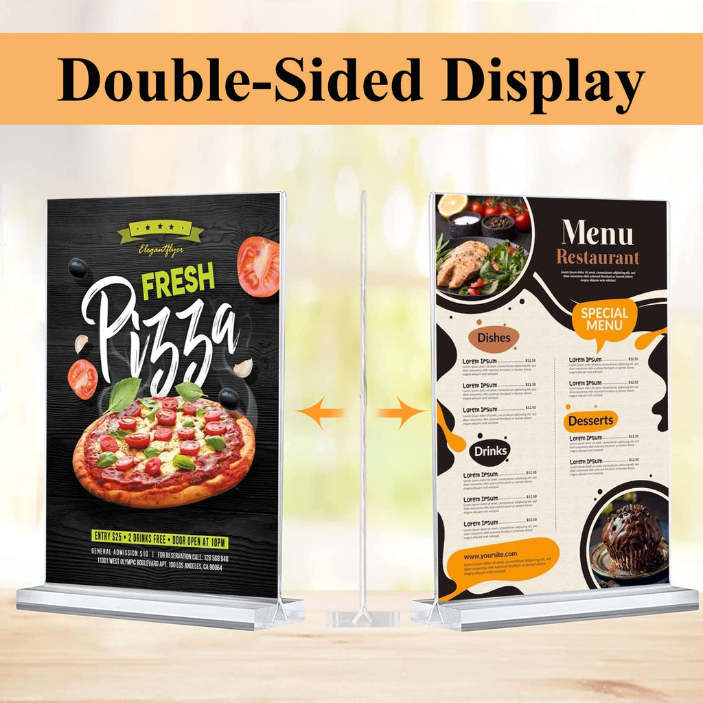 30 Pack Acrylic Sign Holder 8.5 x 11, Clear Display Table Top Signs Stand, Double Sided T Shape Flyer Holder, Plastic