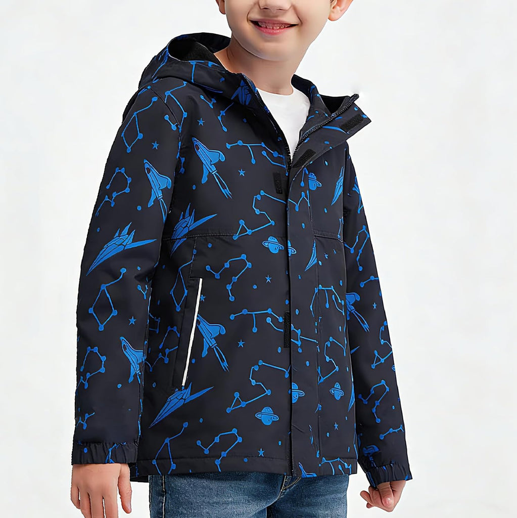 Boys Girls Waterproof Hooded Jackets Fleece Lined Rain Jackets