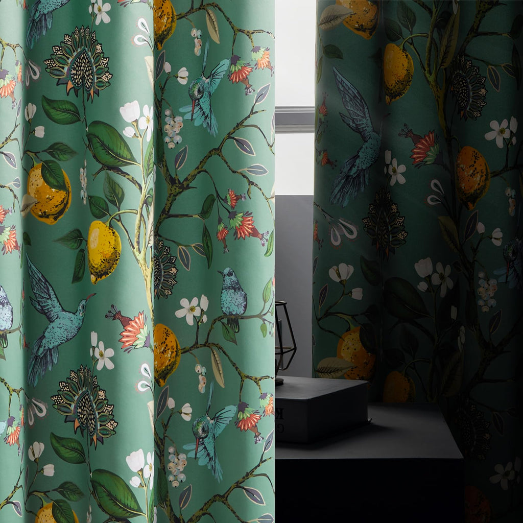 Sage Green Blackout Valance Curtains 18 Inch Length Farmhouse Rustic Hummingbird Lemon Printed Grommet Home Fashion