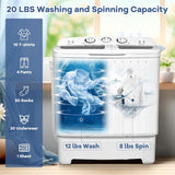 Portable Washing Machine, 20lbs Washer and Spinner Combo, Twin Tub 12lbs Wash & 8lbs Spin, Mini Compact Laundry