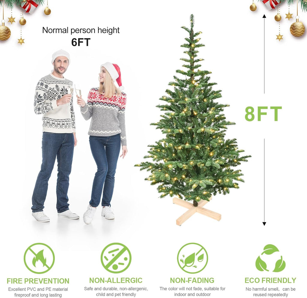 Prelit Artificial Christmas Tree, PE & PVC Pre Lit Hinged Xmas Tree with 500 Warm White Lights & 1307 Branch
