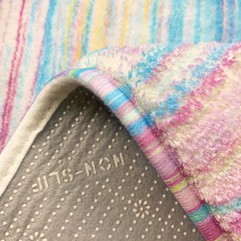 Colorful Rainbow Area Rug 5'x7'(55"x78") Soft Kids Rug Blue Striped Floor Mat Plush Fluffy Washable Carpet Playroom