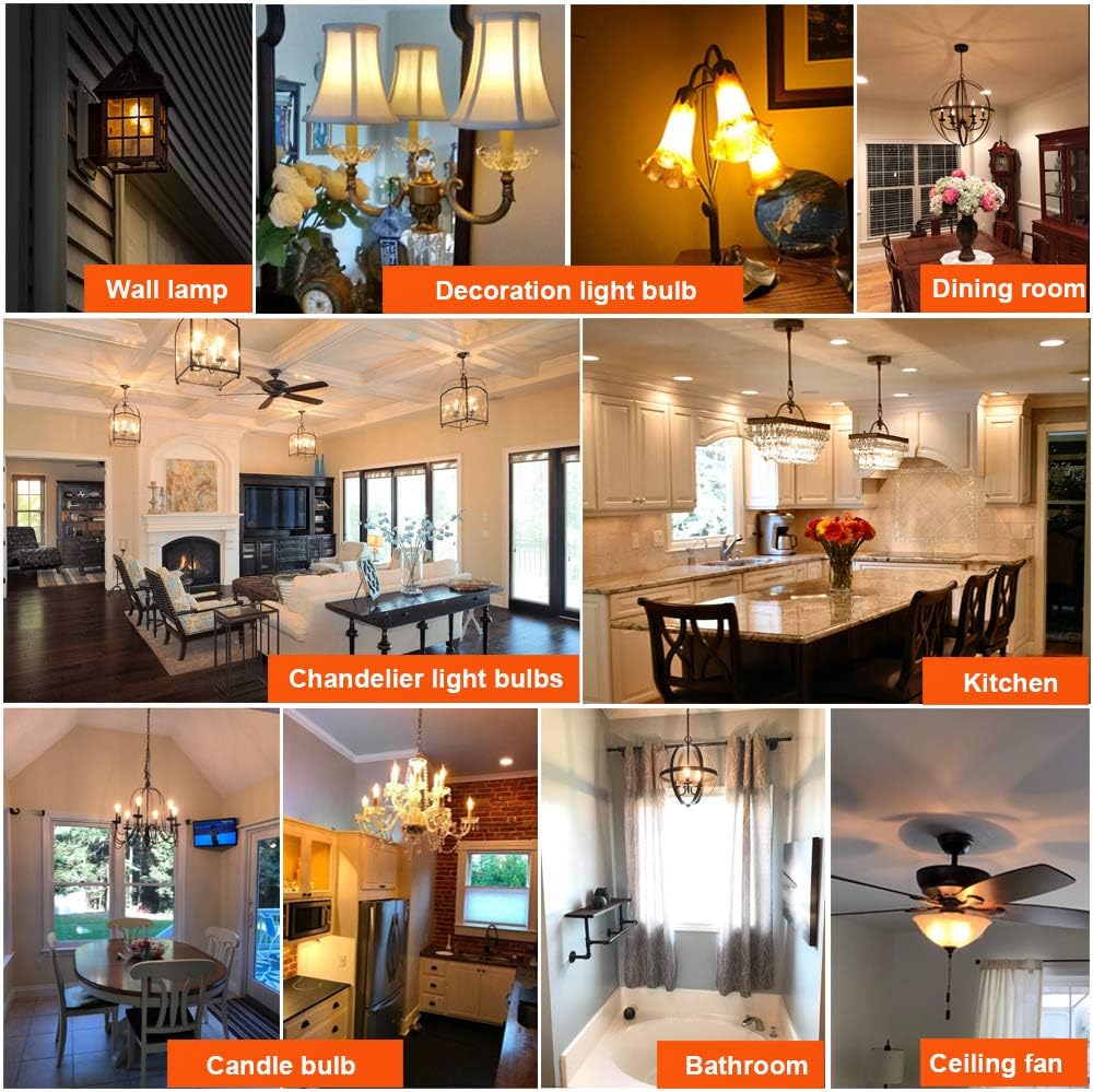 B10 Light Bulb,E12 Candelabra Bulb 60 watt,Dimmable,2700K Clear