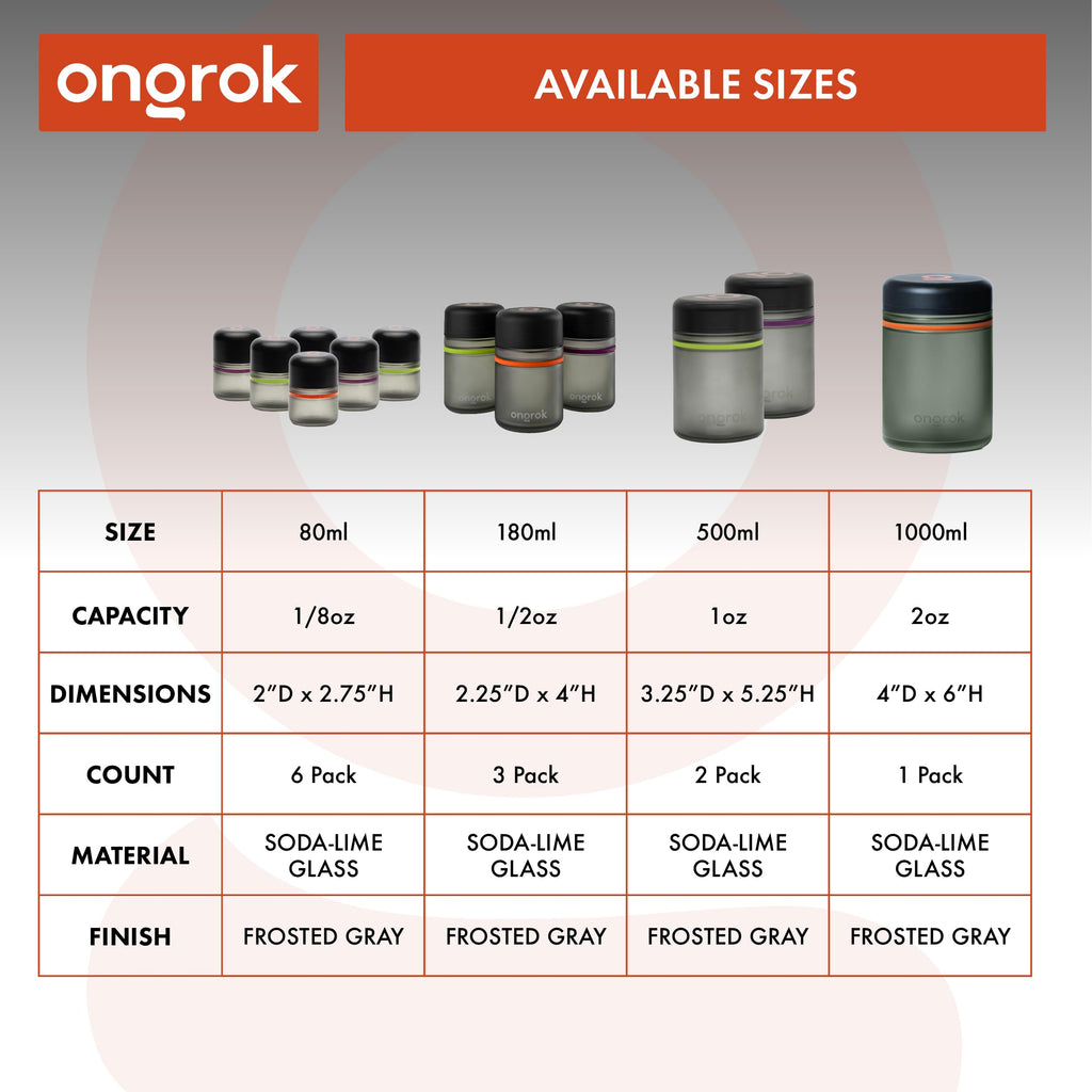 Glass Storage Jar, 80ml, 6 Pack | UV Herb/Spice Jar with Child‐Resistant Lid, Color‐Coded Glass Containers to
