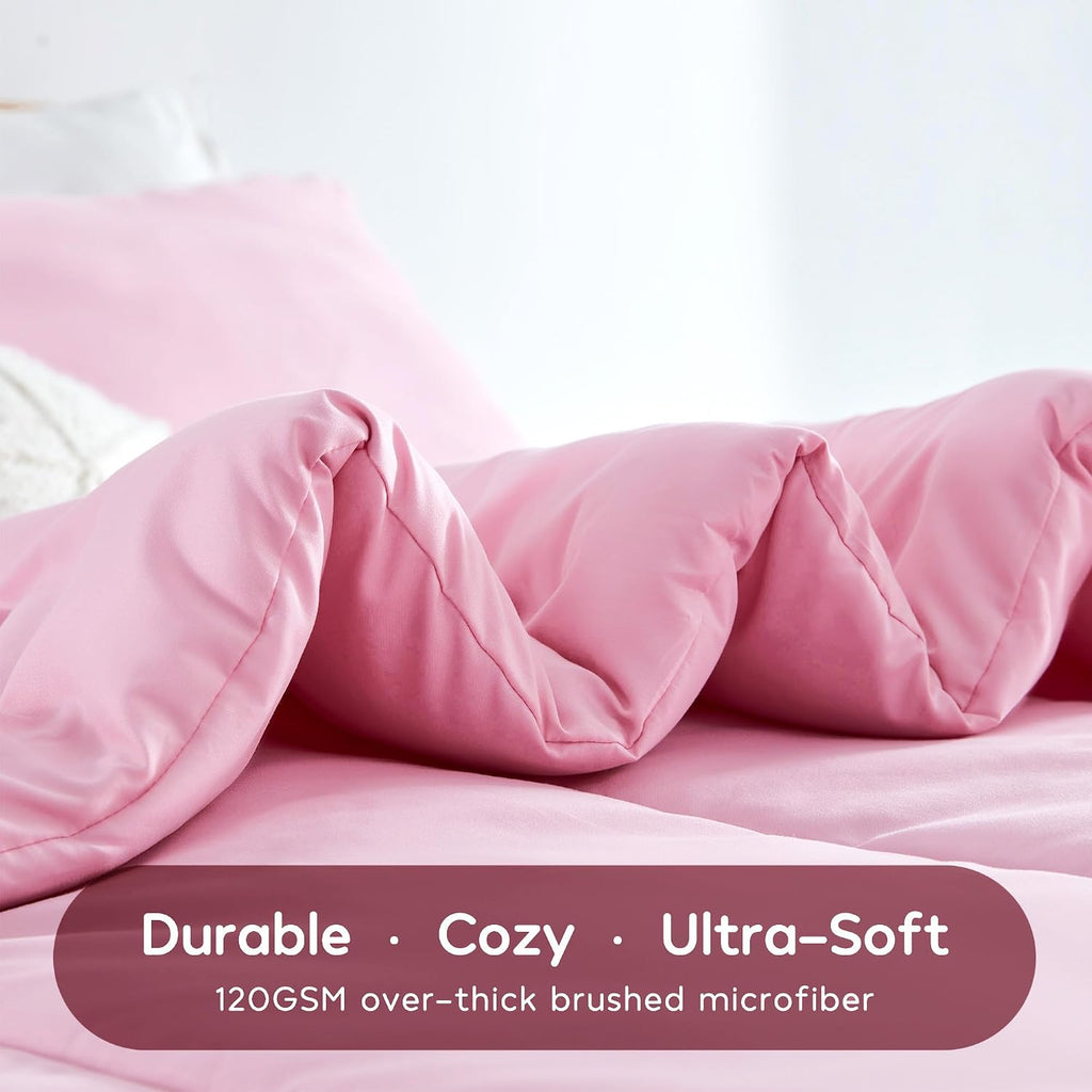 Kids Pink Bedding Comforter Set Full/Queen - Super Soft & Cute Printed 3-Piece Comforter Set All Seasons for Girls
