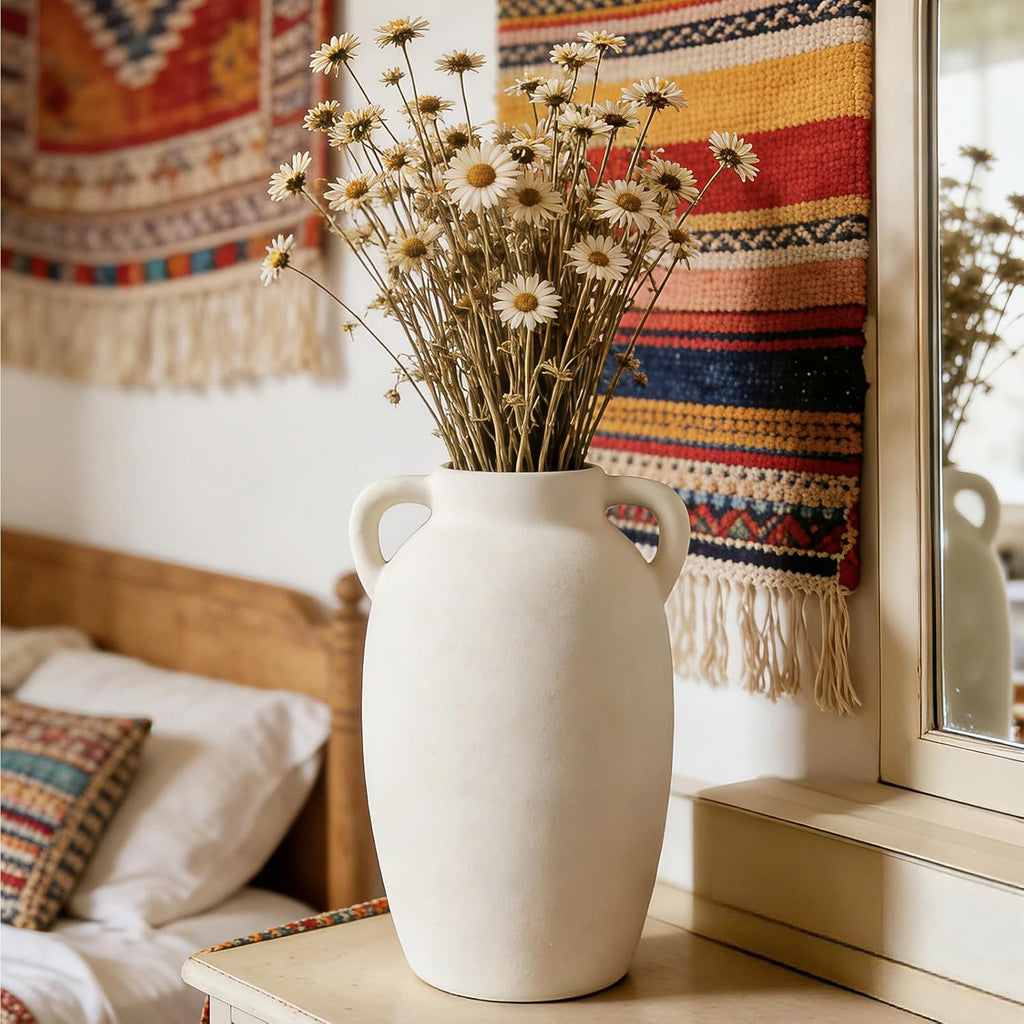 White Ceramic Vase-Boho Decorative Vase,Terracotta Tall Vases Decorative Pottery are Suitable