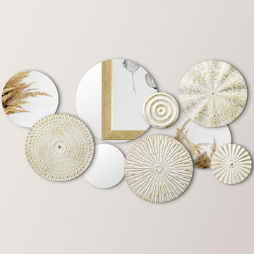 9 Pcs White Gold Mirror Wall Decor Metal Round