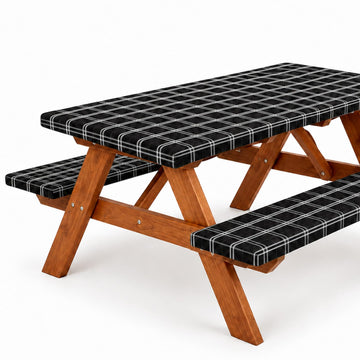 Picnic Table Cover with Bench Covers, Waterproof Elastic Corner Fitted Tablecloth for 6 Foot Rectangle Tables
