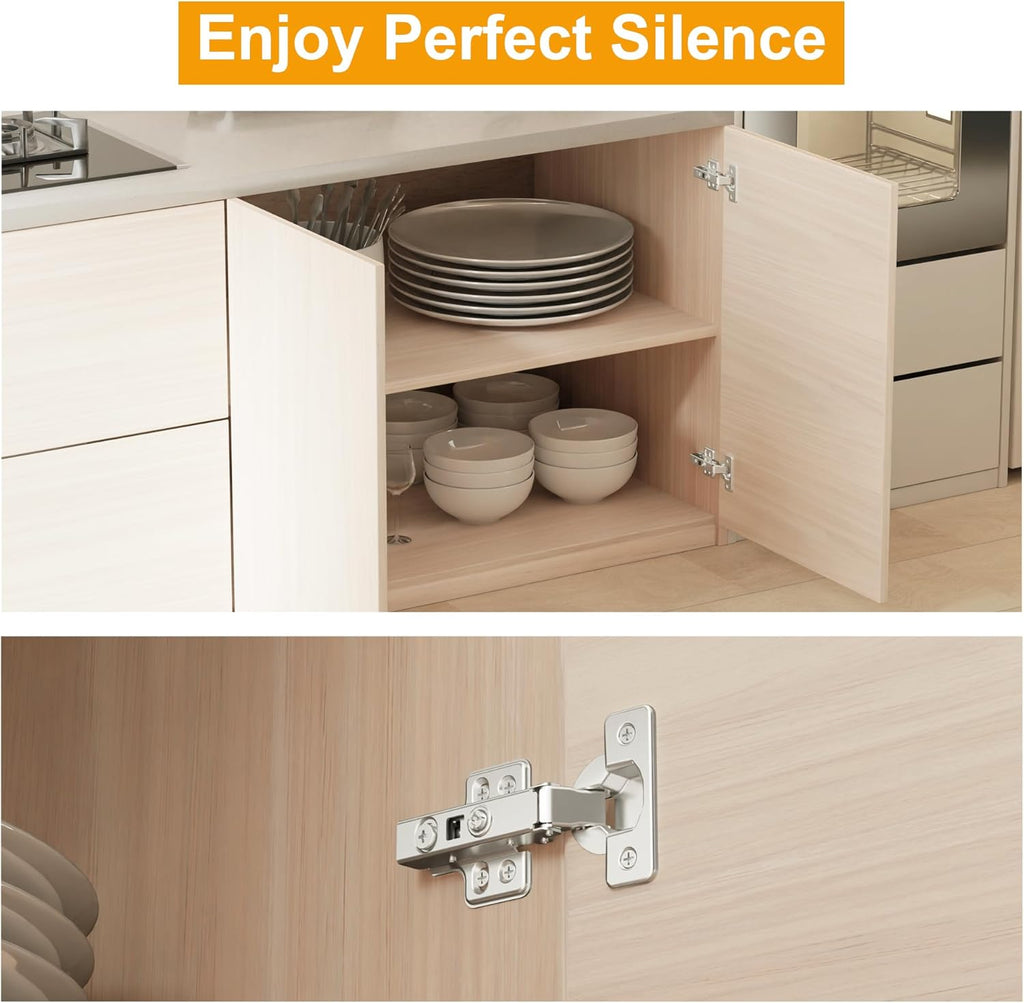 2pcs Professional Grade Full Overlay Soft Close Cabinet Hinges, Frameless Concealed European Style with Four-Hole