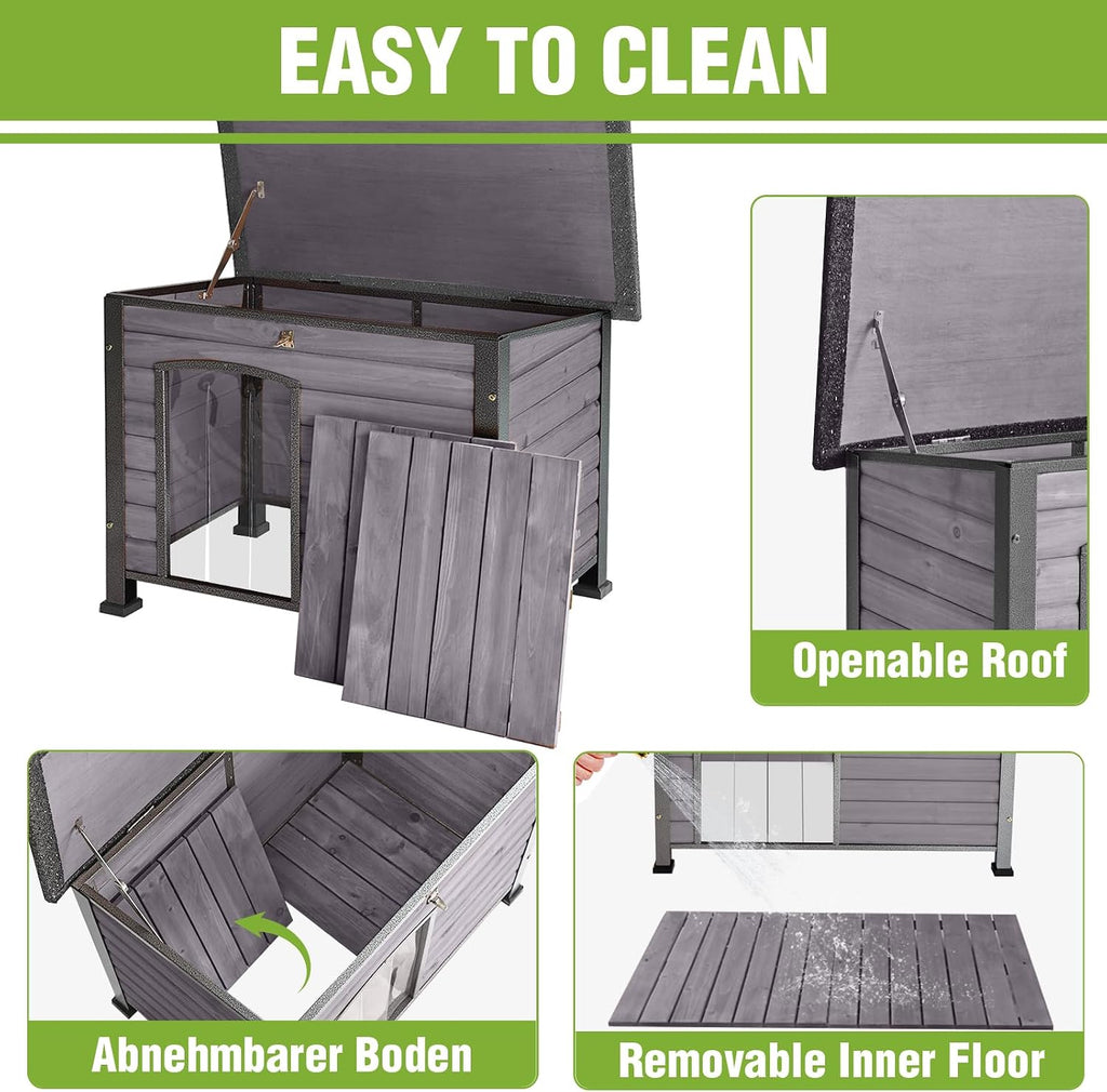Large Outdoor Insulated Dog House Indestructible Dog Shelter Weatherproof Dog Kennel with Chew-Proof Metal Frame