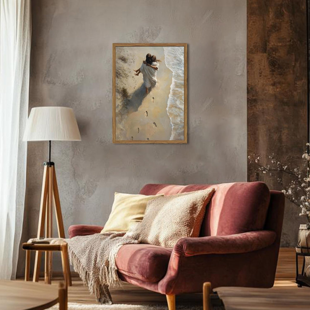 Jesus Hugging Woman Wall Art Jesus on the Beach Wall Decor 3D Textured Hand Drawn Sandstone Christian Decor Painting