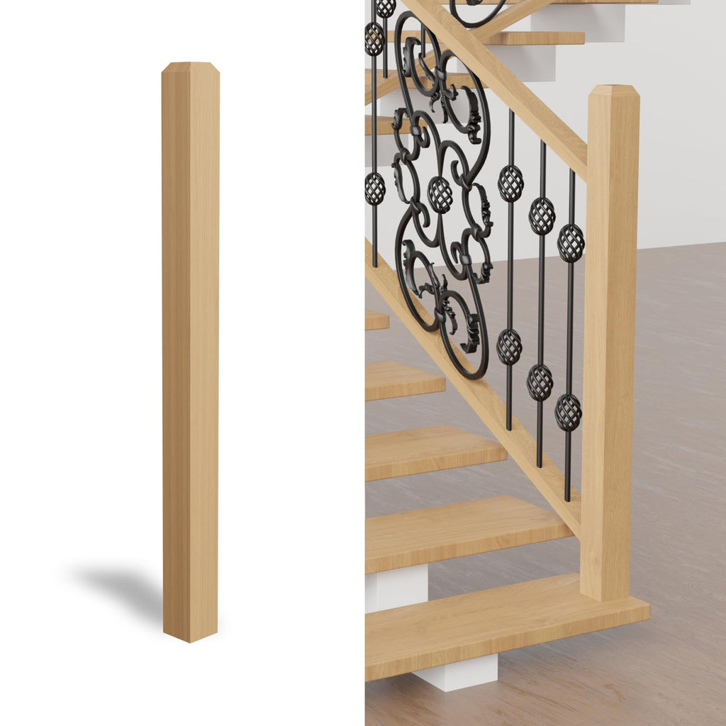 58" Solid Wood Newel Post with Pedestal - Box Newels for Indoor Stair Railing, Plain Style Staircase Handrail