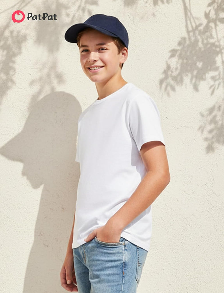 Boys Cotton Short Sleeve T-Shirt Kids Crewneck Tops Plain Basic Tees