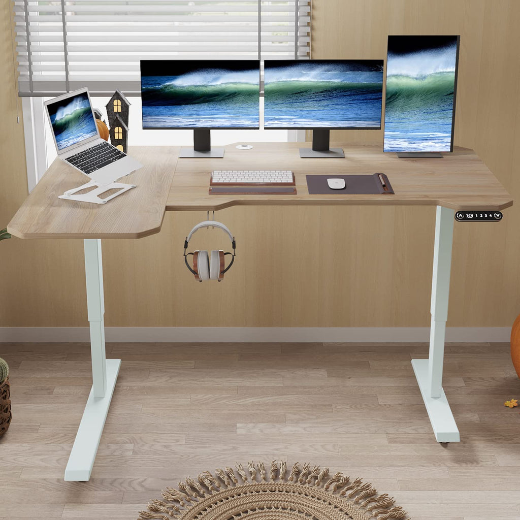 L-Shaped 59" Height Adjustable Electric Standing Desk, Height Stand Up Computer Desk, Sit and Stand Home Office Desk