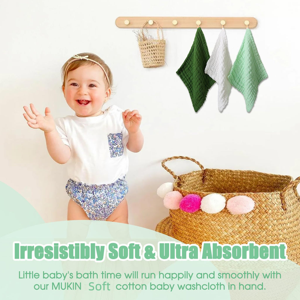Baby Washcloths - Soft Face Cloths for Newborn, Absorbent Bath Face Towels, Baby Wipes, Burp Cloths or Face Towels