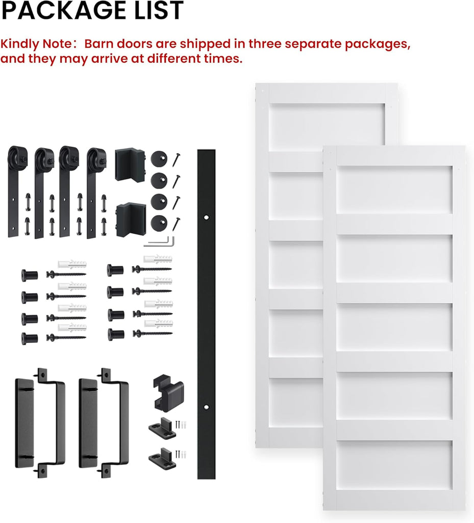 Double 30" x 84" White Barn Door with 10FT Sliding Door Hardware Kit Included, Assemblely Needed, Wa