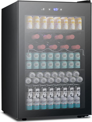 Beverage Refrigerator Cooler 4.4 Cu.Ft,145 Can Mini Fridge with Glass Door for B