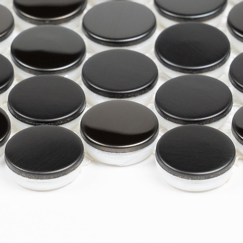 Black Metal Kitchen Backsplash Tile Penny Round Mosaics Tile, Mesh Backing