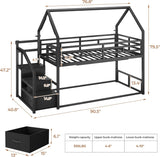 Metal Bunk Bed Twin Over Twin with Storage Staircase, Clothes Rack, LED Twin Bunk Beds for Kids with 2 Storage Drawers