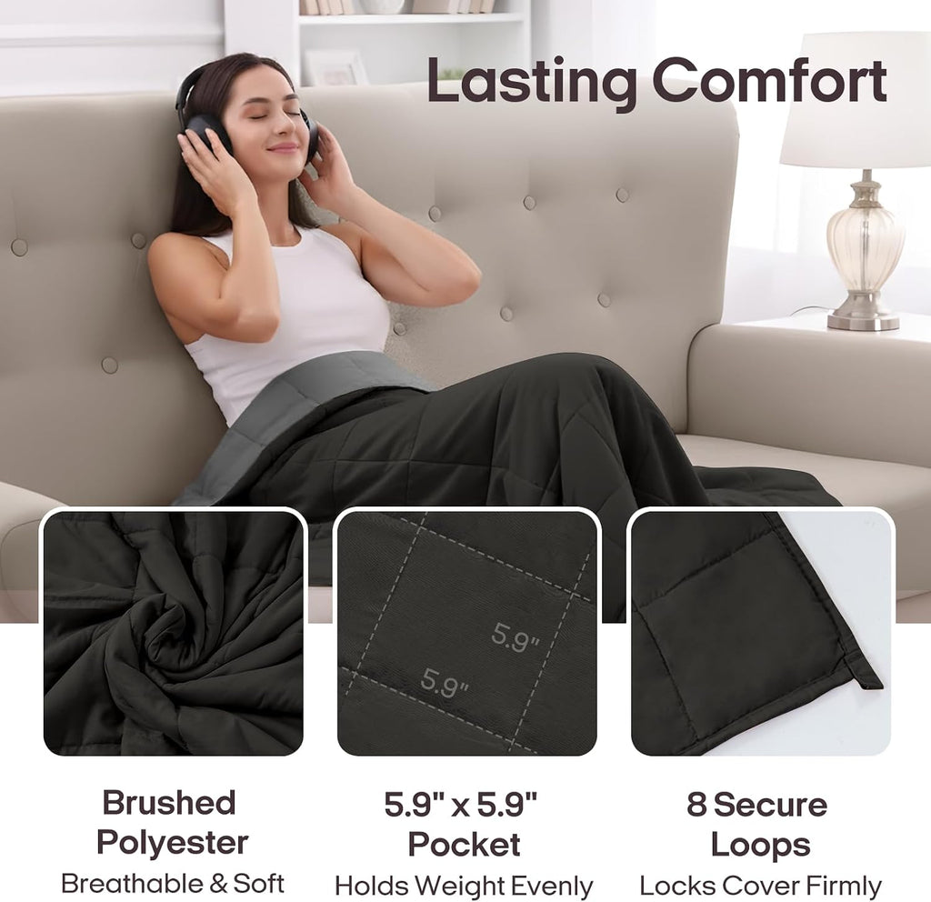 Weighted Blanket for Adults (48"x72", 12lbs, Grey/Black) | Cooling Weighted Blanket, High Breathability Heavy