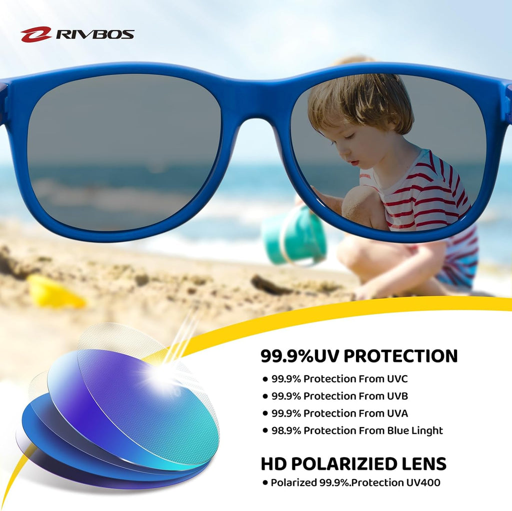 Kids Sunglasses Polarized UV400 TPE with Strap for Boys Girls RBK004