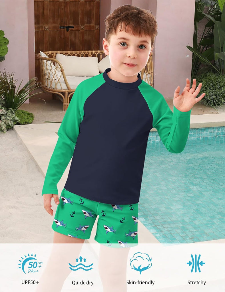 Boys Long Sleeve Rash Guard Swimsuit Pieces Bathing Suits Set