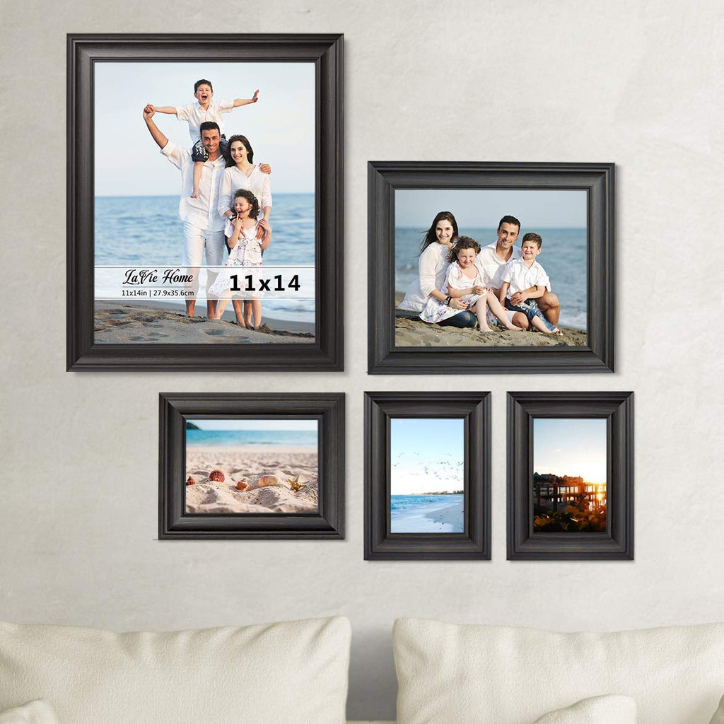 5x7 Picture Frames (3 Pack, Black Wood Grain) Rustic Photo Frame Set with High Definition Glass for Wall Mount &