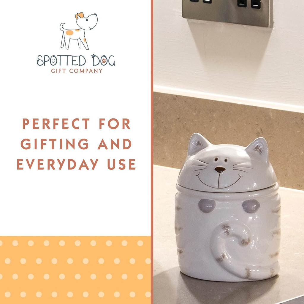 Ceramic Jar with Lid for Countertop, Cat Treat Container, Cute Decorative Kitchen Storage Jar for Tea Coffee Sugar